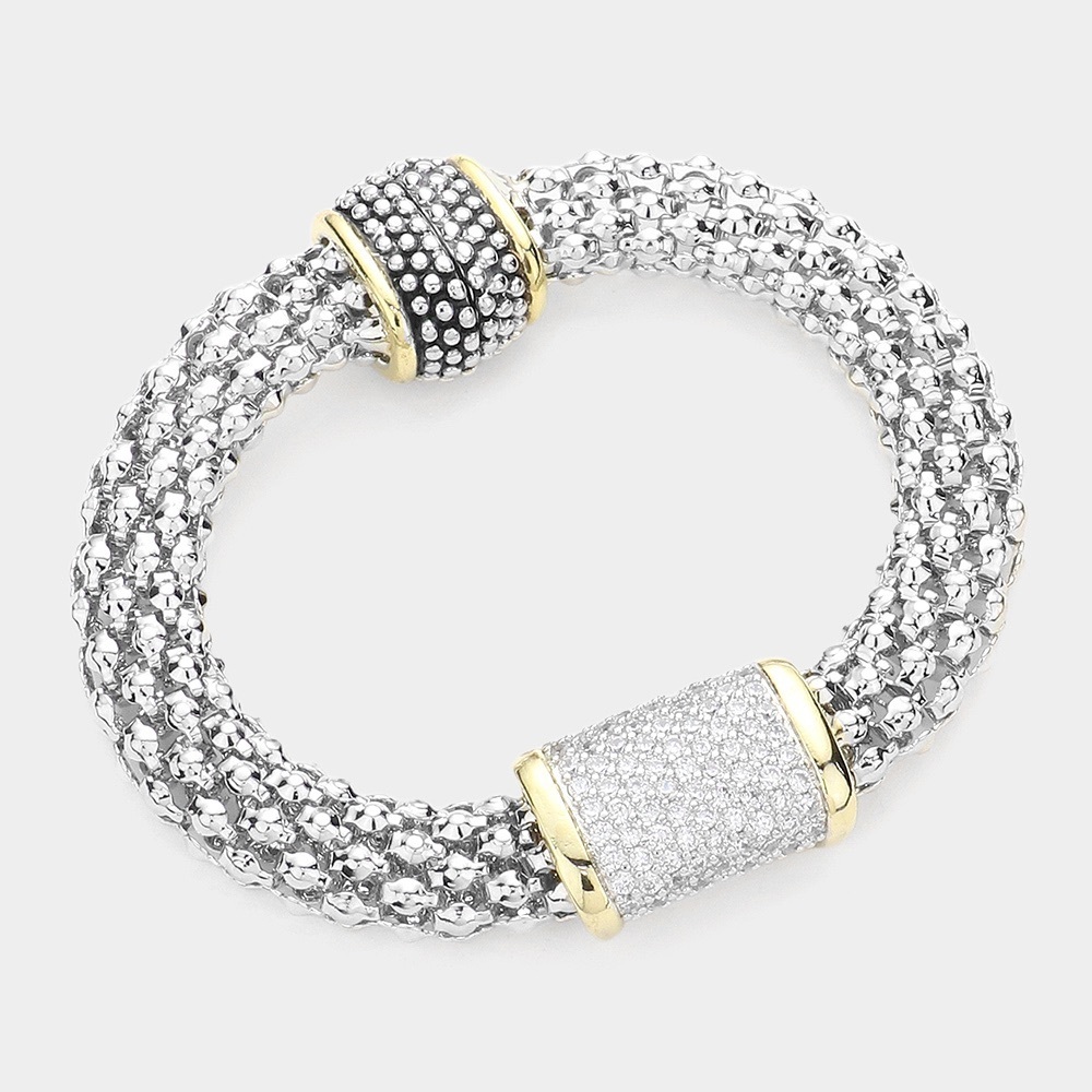 14K Gold Plated Two Tone CZ Magnetic Closure Bracelet